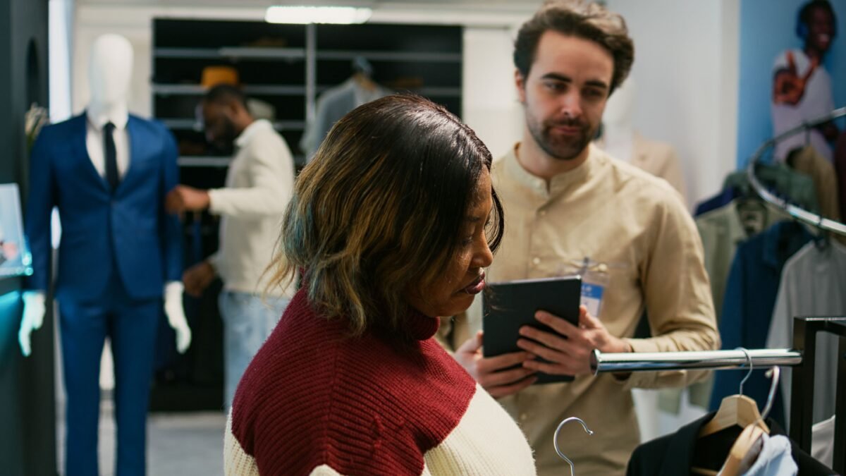 clothing-store-worker-helping-customer-with-clothes-shopping-modern-new-fashionable-collection-young-woman-talking-shopping-center-employee-about-fashion-merchandise-boutique
